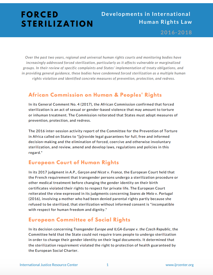 Forced Sterilization – International Justice Resource Center