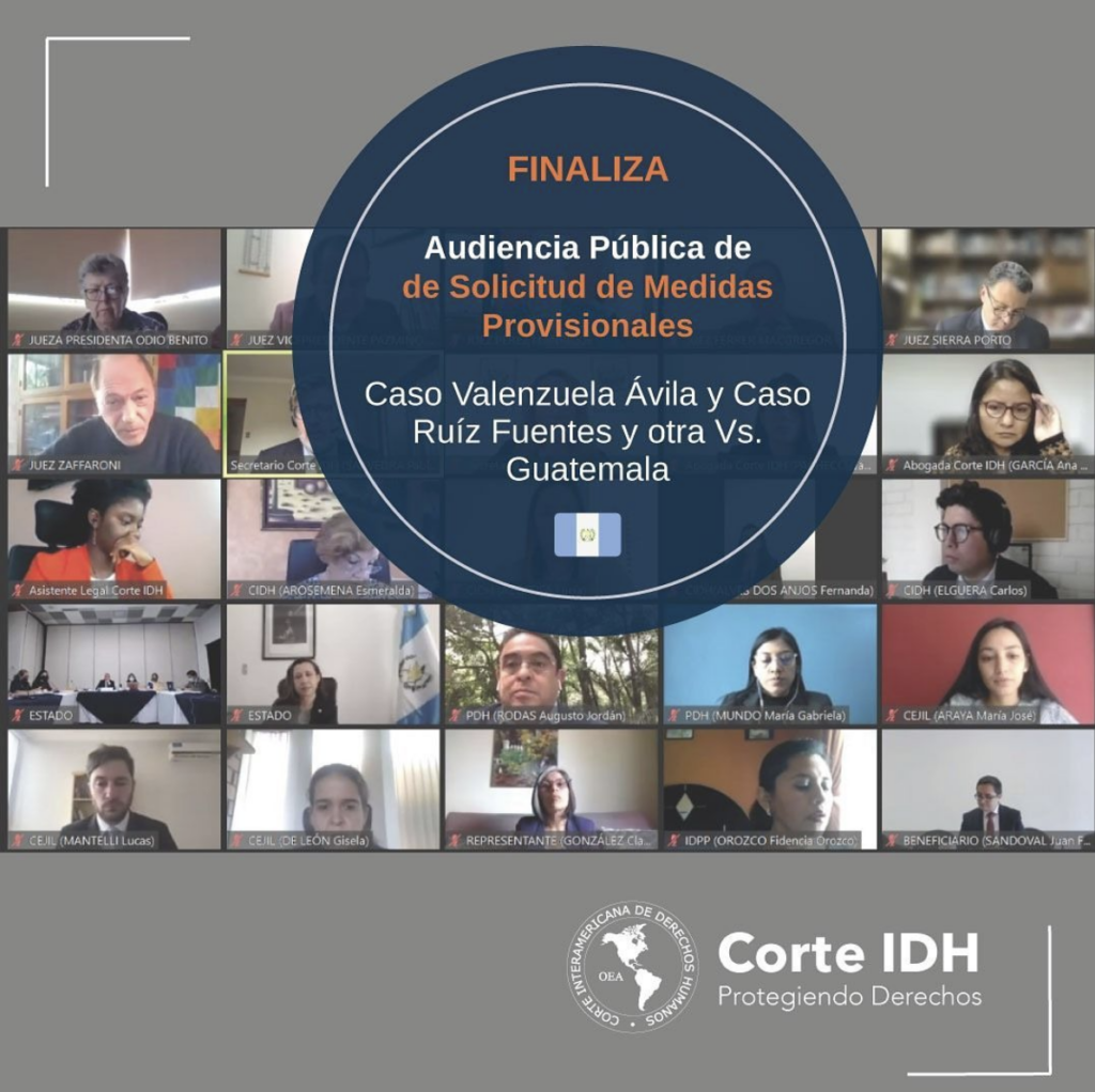 Instagram post from the Inter-American Court of Human Rights showing participants in a virtual hearing.