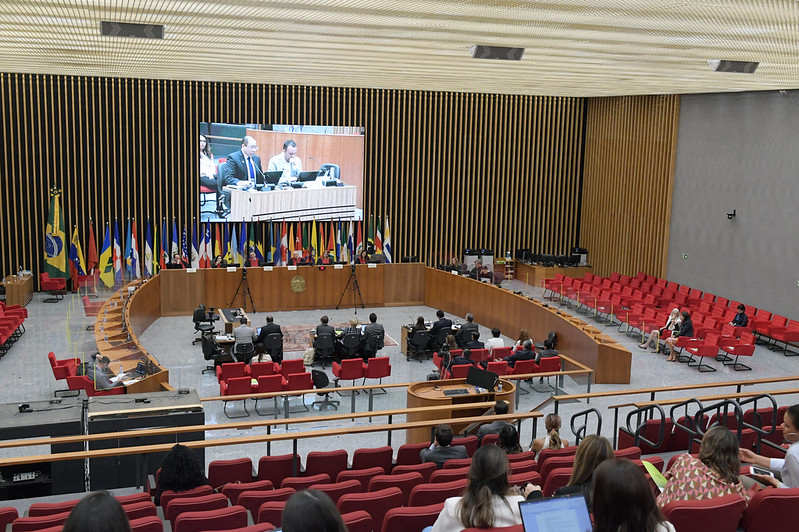 Judges, parties, and observers participate in a hearing before the Inter-American Court of Human Rights